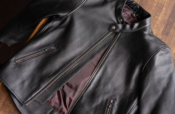 DEGNER 背面エンボスロゴ 袖ライン シングル ライダース レザー L DEGNER 背面エンボスロゴ 袖ライン シングル ライダース レザー L